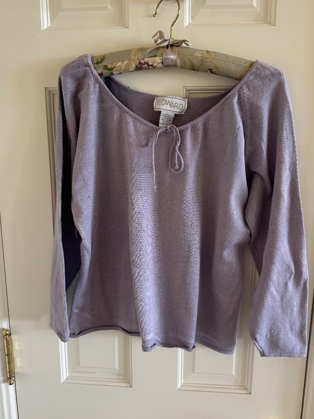 EDWARD LAVENDER BOHO SCOOP NECK TOP WITH DRAWSTRING-L/NWOT